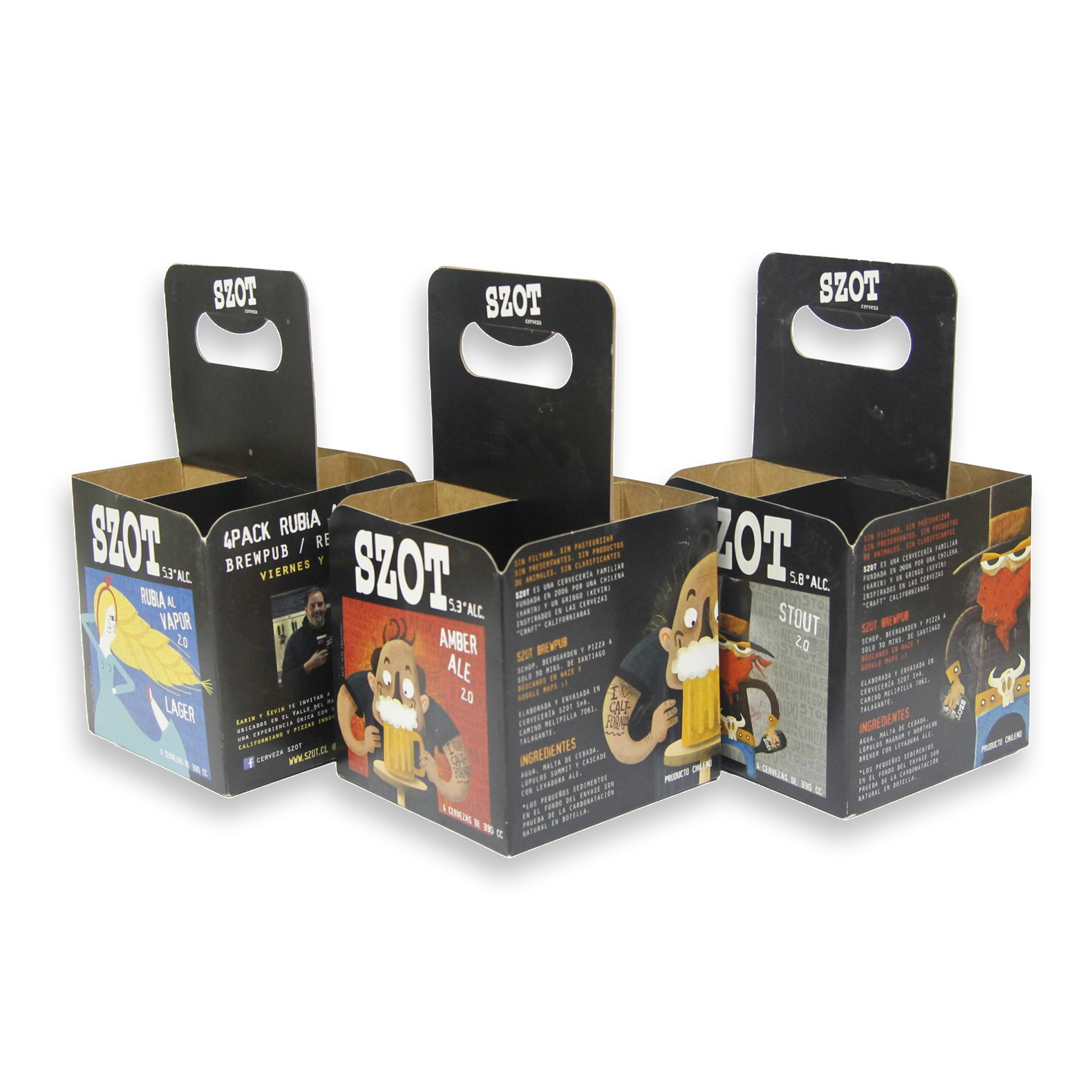 Ingeniería de packaging para cerveza artesanal SZOT - Carrier 4-pack en microcorrugado con impresión offset